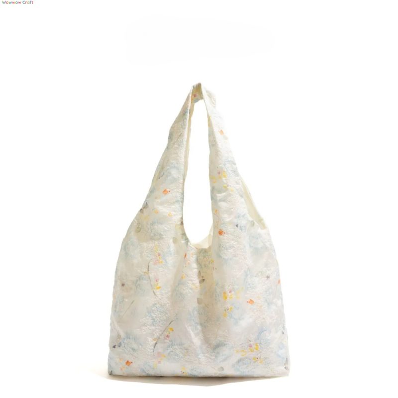 Light blue pastoral floral shoulder bag - Large capacity handbag tote bag