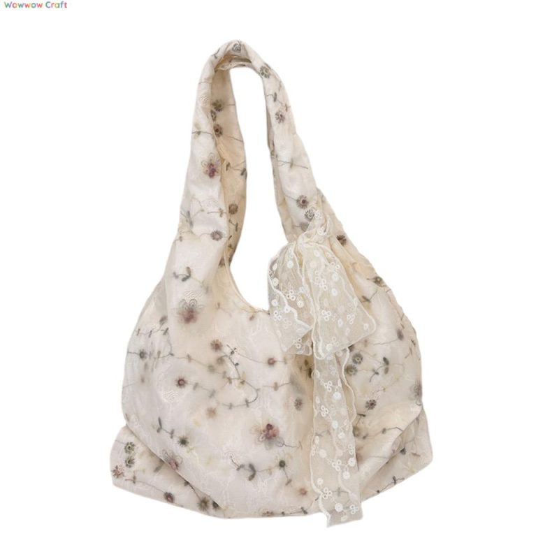ins style tulle embroidered shoulder bag - commuter travel handbag
