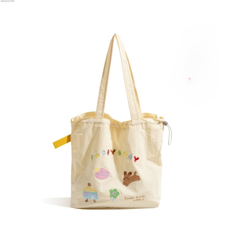 Cute Puppy Cartoon Embroidery Shoulder Bag - Large Capacity Handbag