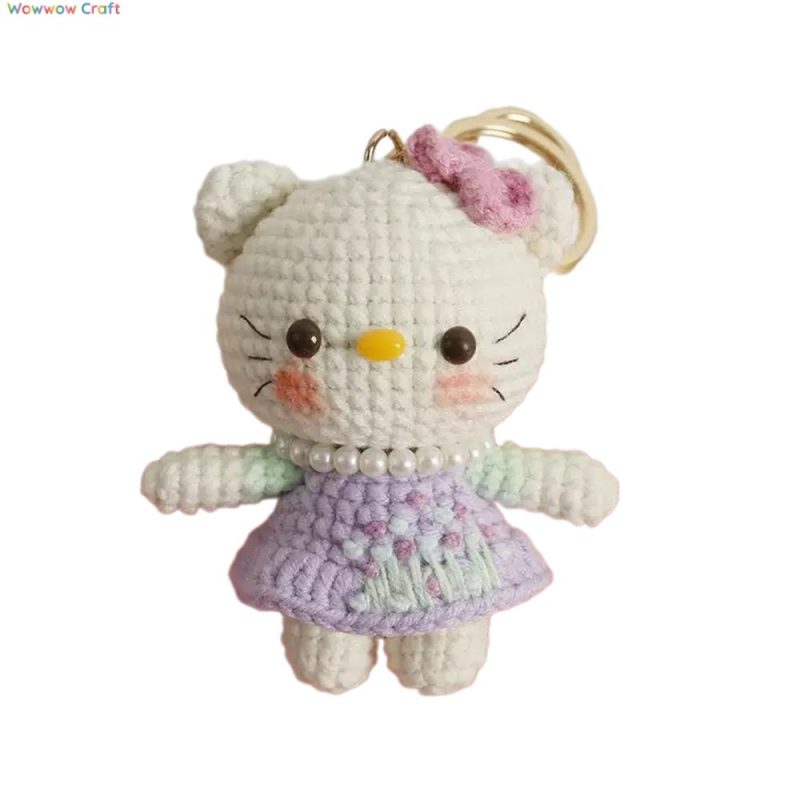 Cute Hand-crocheted Hello Kitty Doll - Hand-crocheted Pendant Keychain