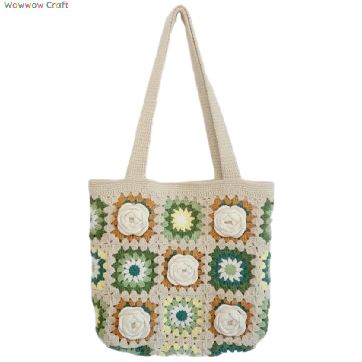 Granny Square Tote crocheted with Snow Fairy Yarn - Beautiful Hand-Crocheted Shoulder Bag