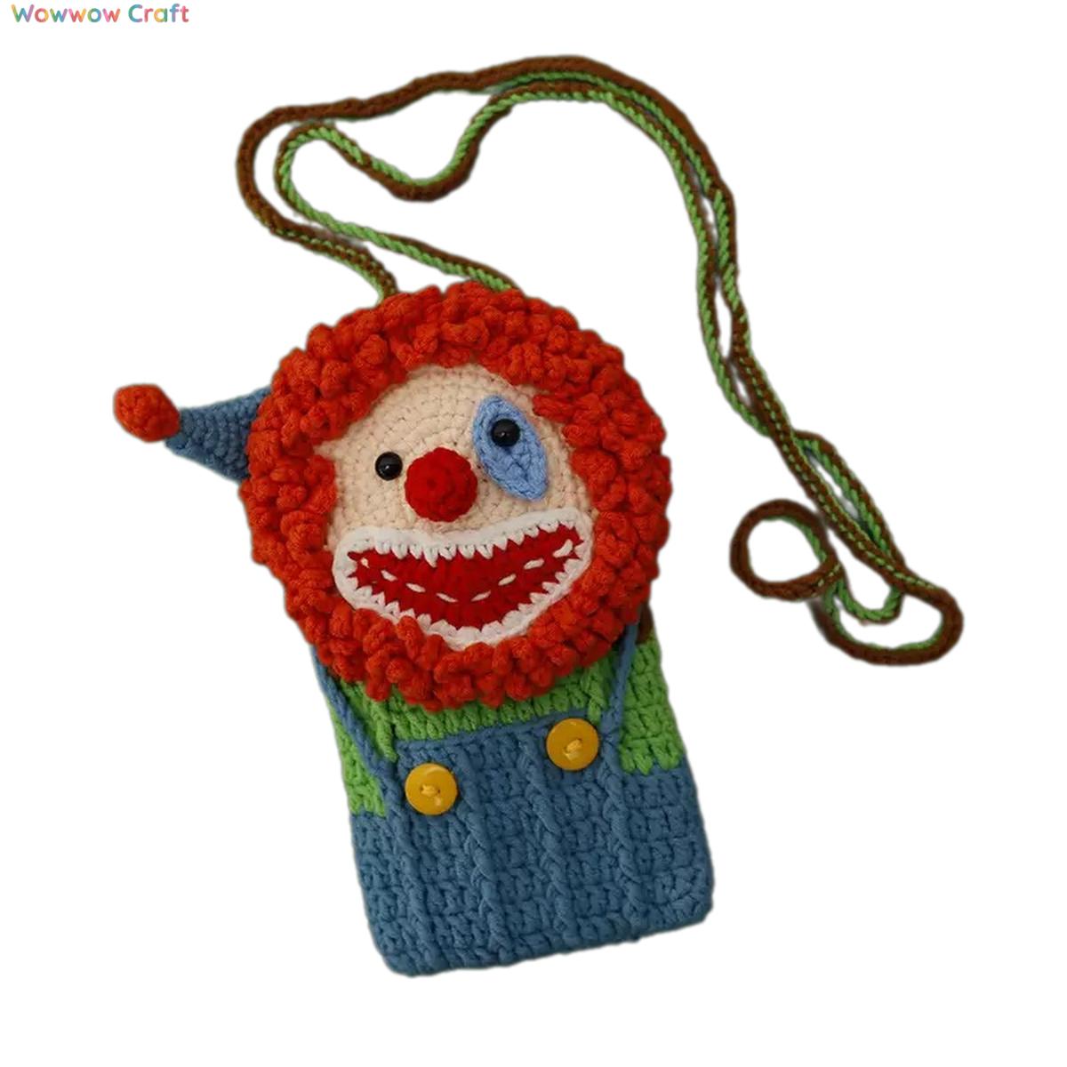 Clown Hand Crocheted Phone Bag - Hand Crocheted Mini Bag
