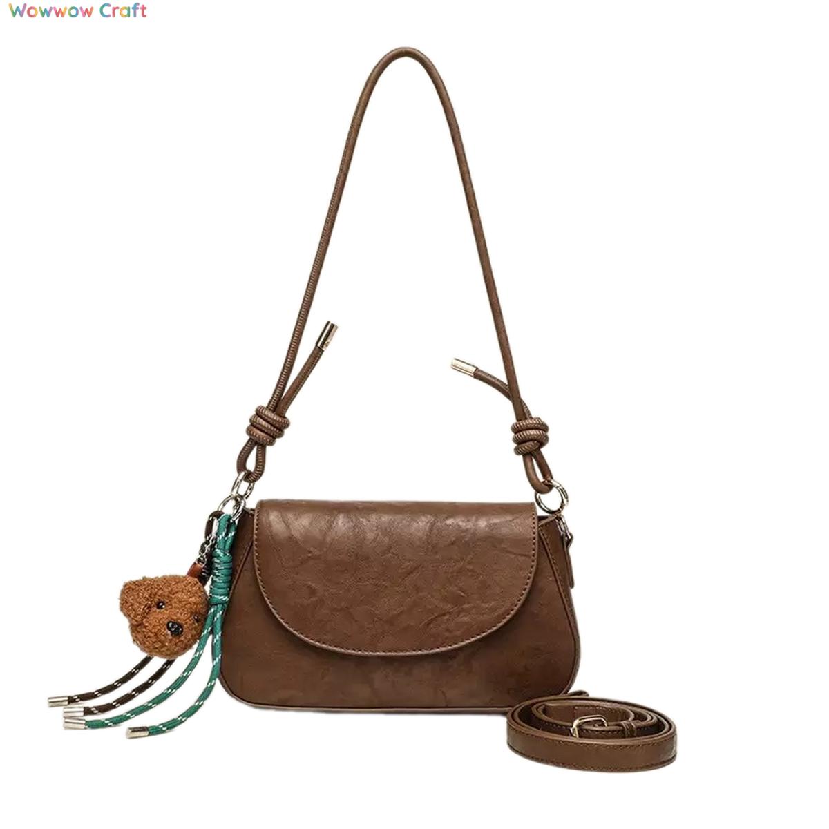 Black Brown Vintage Textured Leather Shoulder Bag - Leather Crossbody Bag