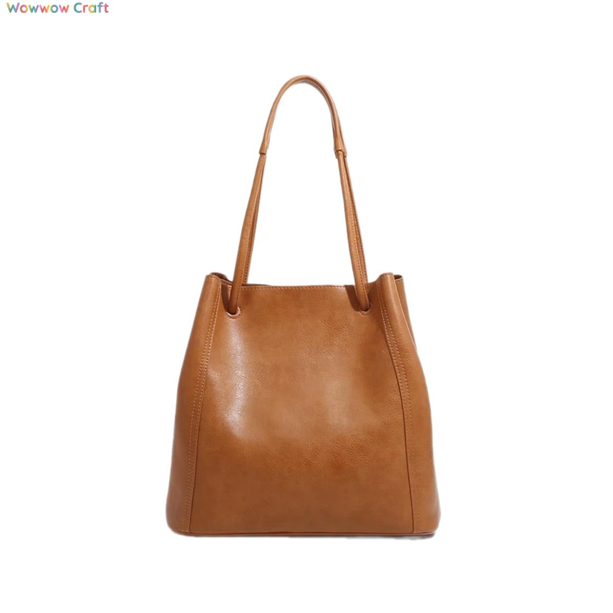 Vegetable-Tanned Leather Large Capacity Leather Shoulder Bag - Leather Crossbody Tote Bag
