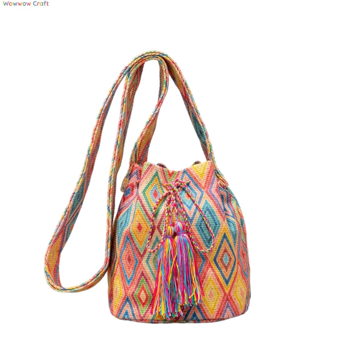 Bohemian Bucket Shape Crossbody Bag - Nylon Shoulder Bag