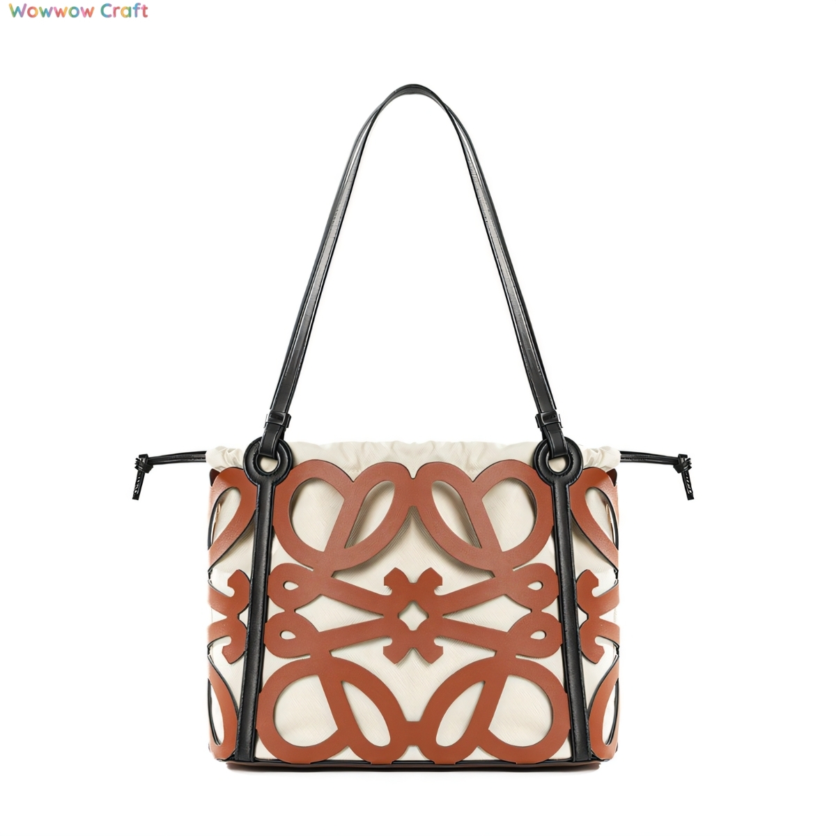 Brown hollow unique design fashionable leather tote bag